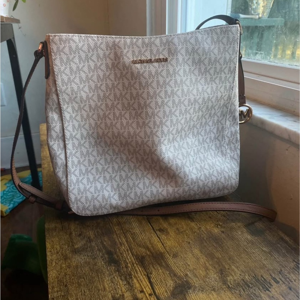 Michael Kors Cream and Tan Crossbody Bag